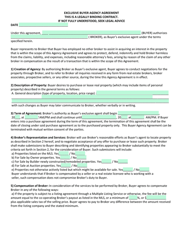 Exclusive Buyer Agency Agreement screenshot