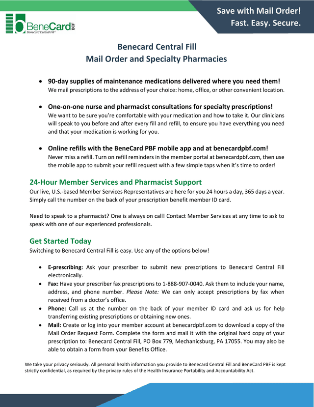 Benecard Central Fill Mail Order And Specialty Pharmacies screenshot