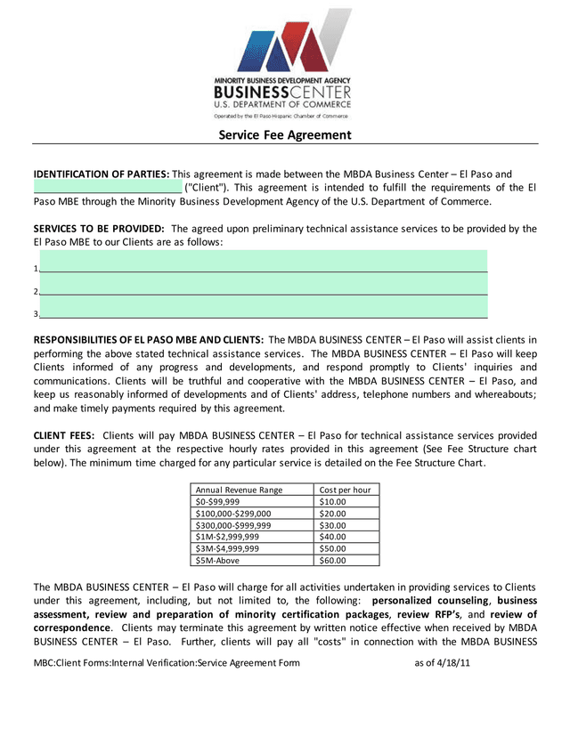 Service Fee Agreement screenshot