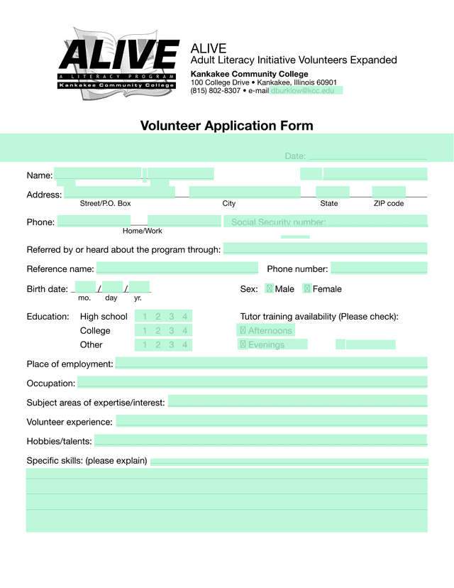 Volunteer Application Form screenshot
