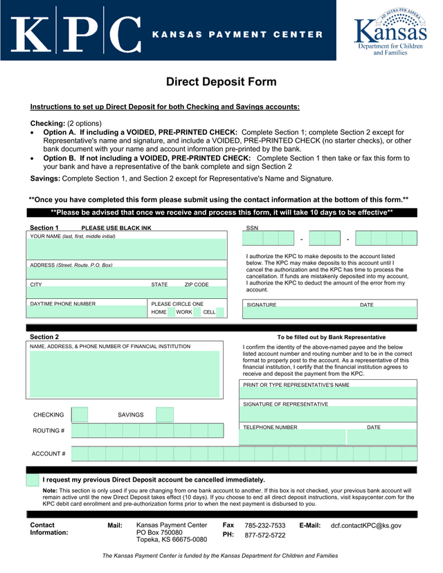 Direct Deposit Form screenshot