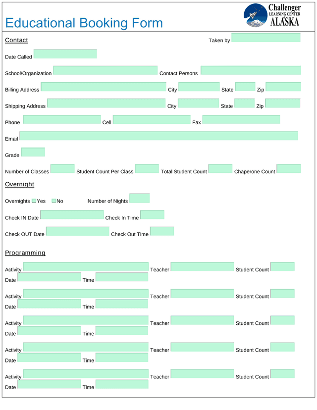 Educational Booking Form screenshot
