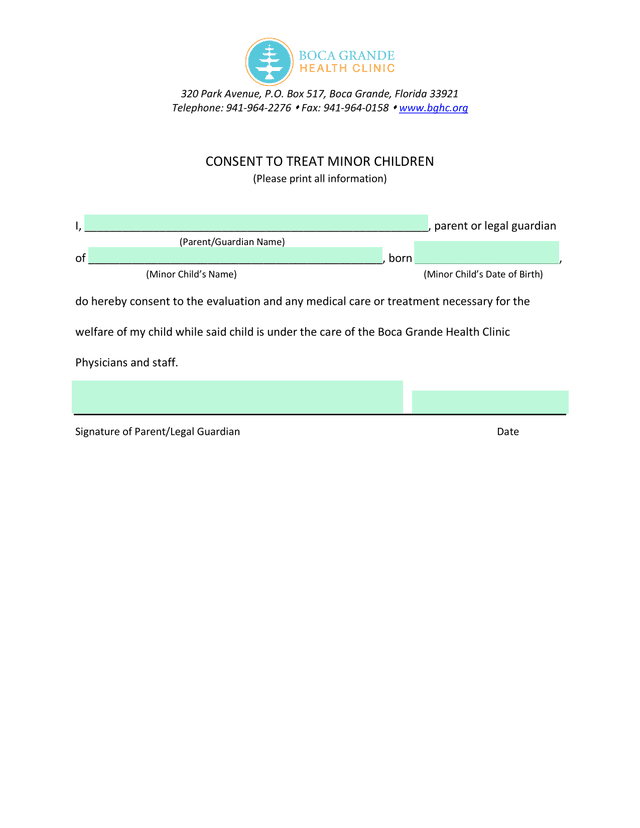 Consent To Treat Minor Children screenshot