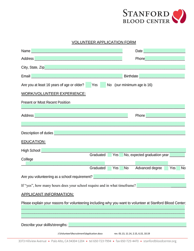 Volunteer Application Form screenshot