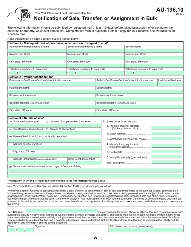 Notification Of Sale, Transfer, Or Assignment In Bulk screenshot