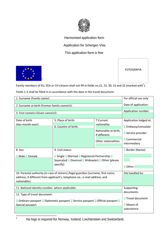 Harmonised Application Form For Schengen Visa screenshot