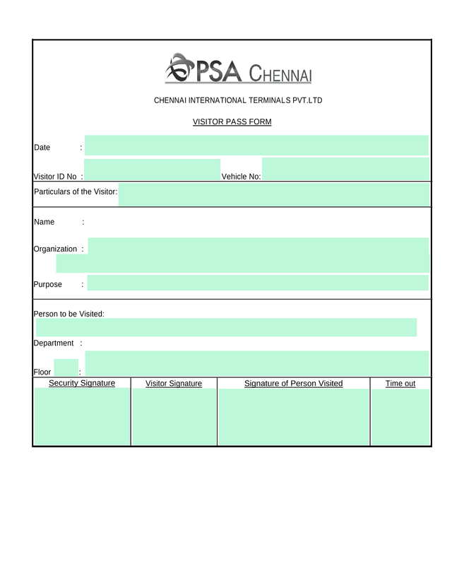 Visitor Pass Form screenshot