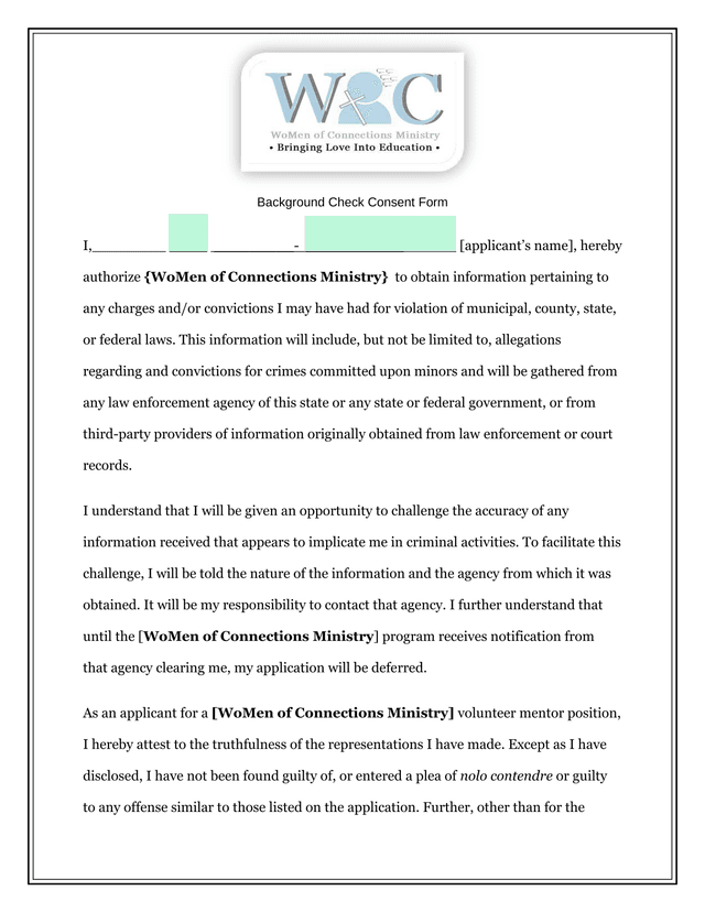Background Check Consent Form screenshot