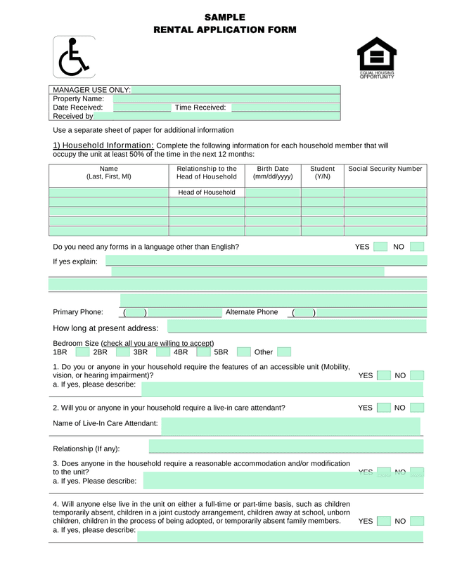 SAMPLE RENTAL APPLICATION FORM screenshot