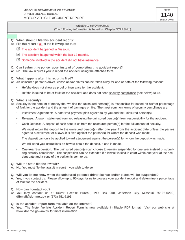 Motor Vehicle Accident Report screenshot