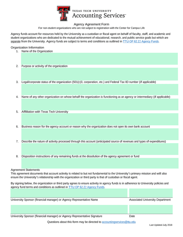Agency Agreement Form screenshot