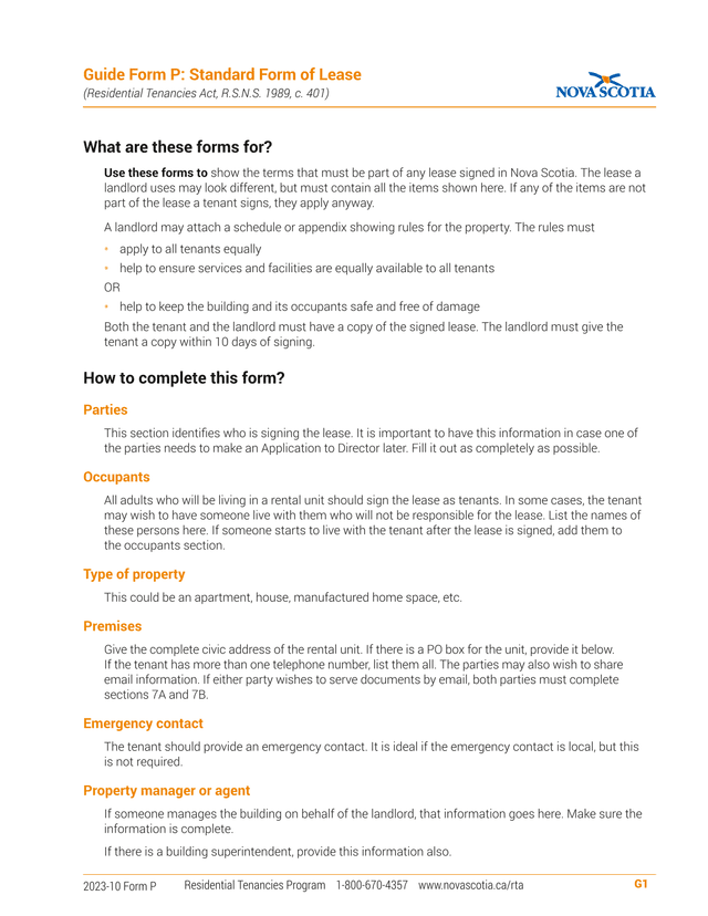 Form P Standard Form Of Lease screenshot
