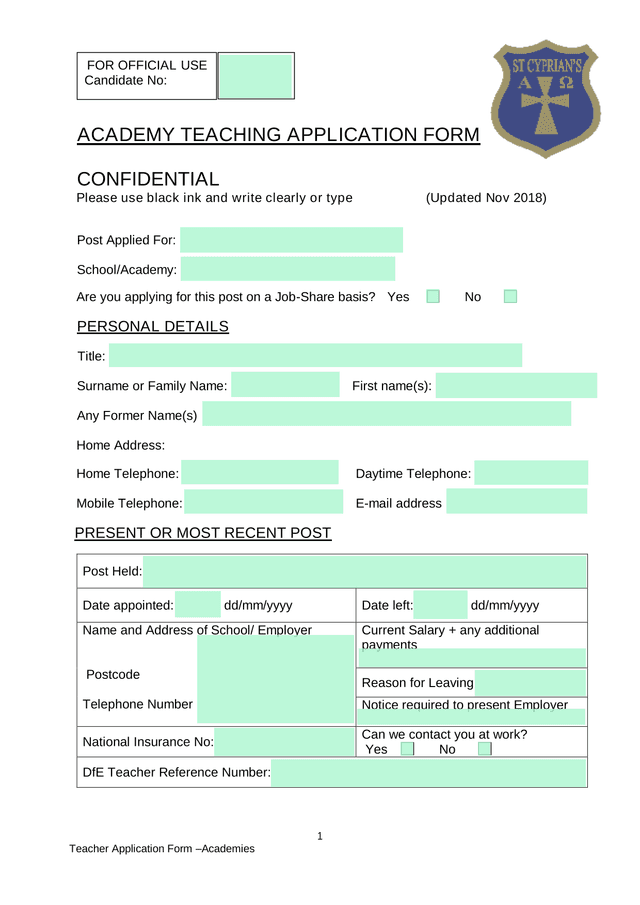 Teacher Application Form Academies screenshot