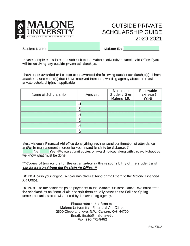 Outside Private Scholarship Guide screenshot