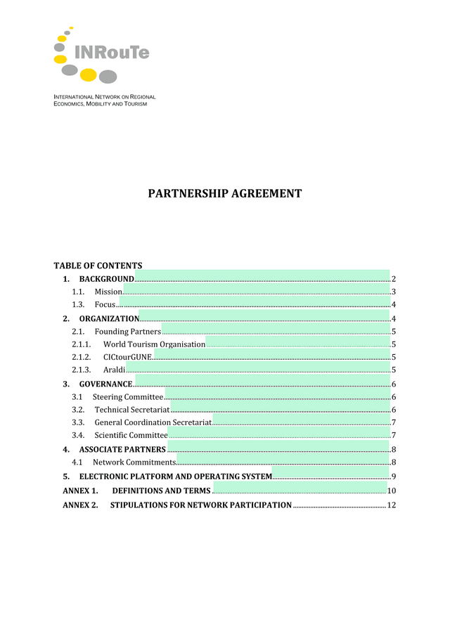 INTERNATIONAL NETWORK ON REGIONAL ECONOMICS, MOBILITY AND TOURISM Partnership Agreement screenshot
