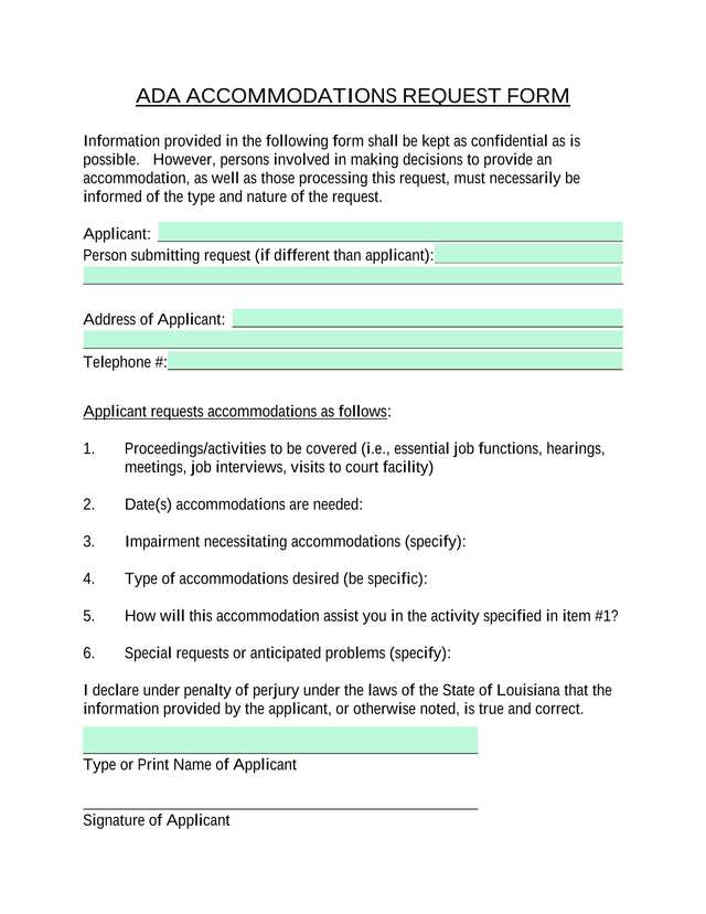 ADA Accommodations Request Form screenshot