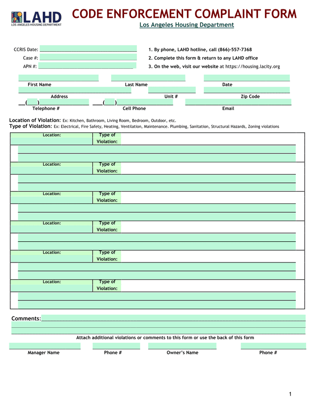 Code Enforcement Complaint Form screenshot