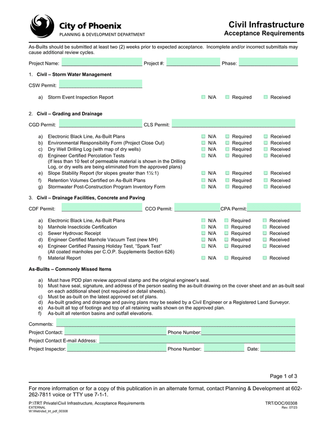 Civil Infrastructure Acceptance Requirements screenshot