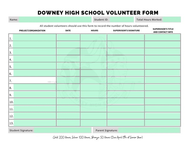 Downey High School Volunteer Form screenshot