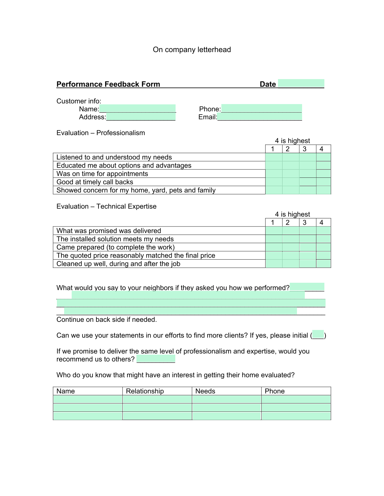 Performance Feedback Form screenshot