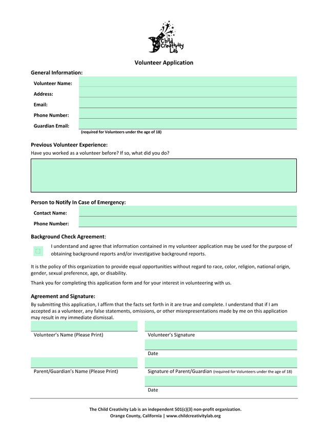 Volunteer Application screenshot