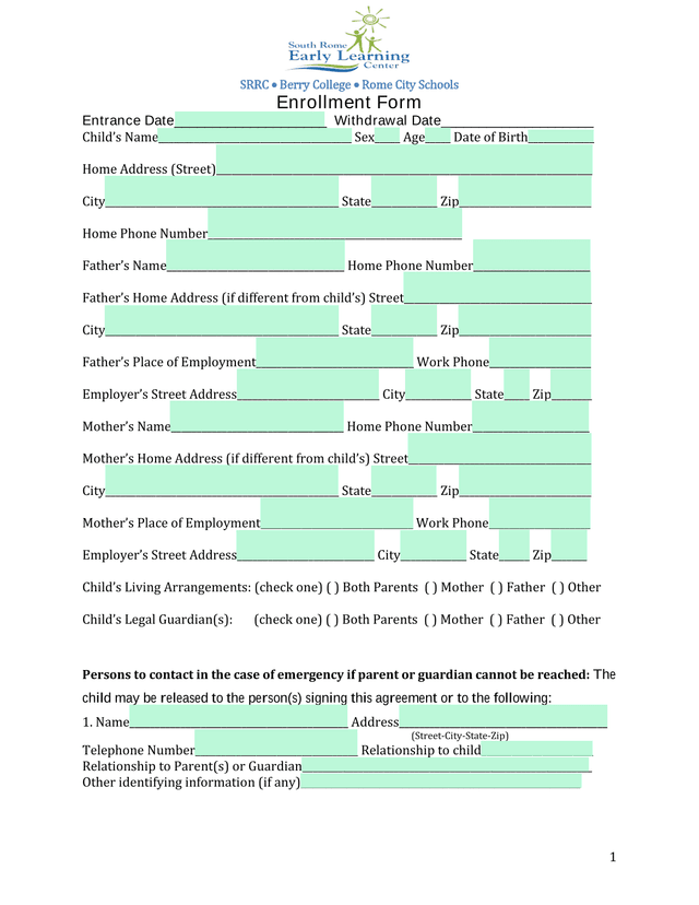 Enrollment Form screenshot