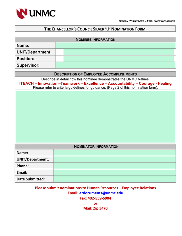 The ChancellorS Council Silver U Nomination Form screenshot