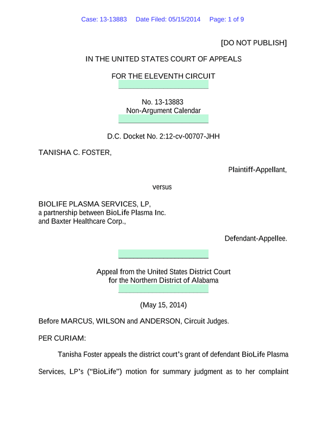 Foster V. BioLife Plasma Services, LP Court Opinion screenshot