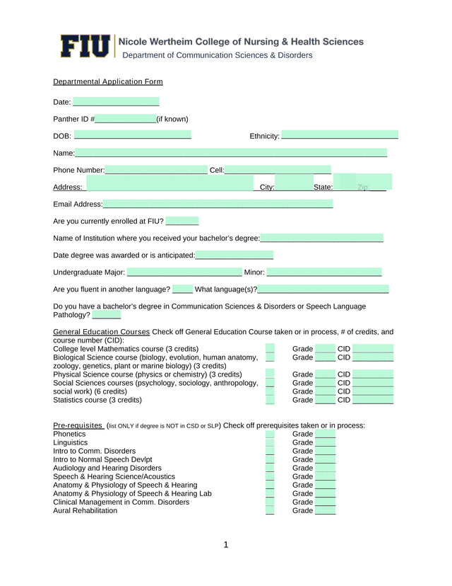 Departmental Application Form screenshot