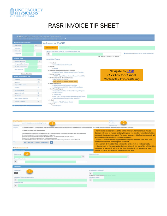 RASR Invoice Tip Sheet screenshot