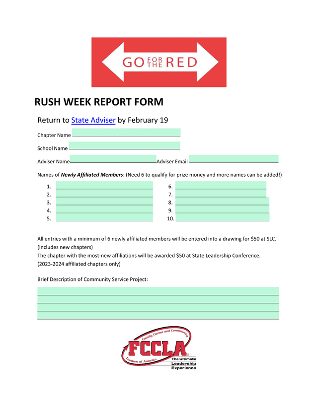 Rush Week Report Form screenshot