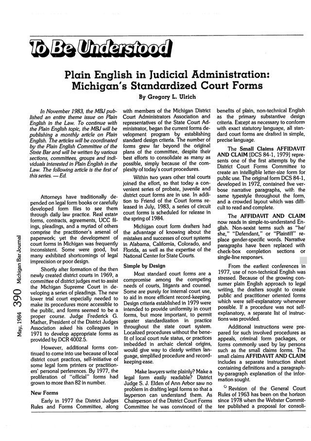 Plain English In Judicial Administration MichiganS Standardized Court Forms screenshot