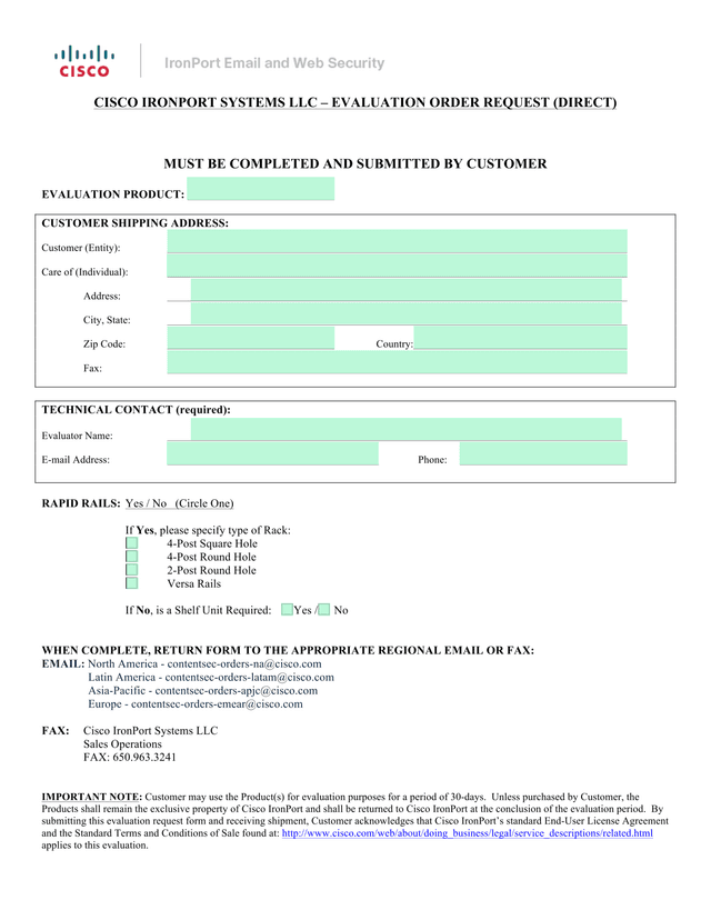 Direct Evaluation Order Request Form screenshot