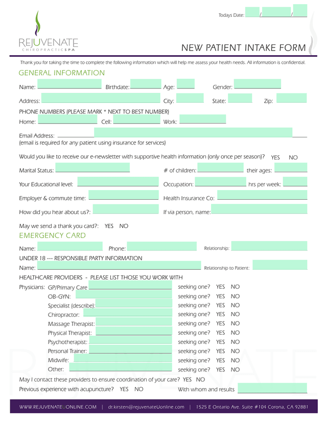 New Patient Intake Form screenshot