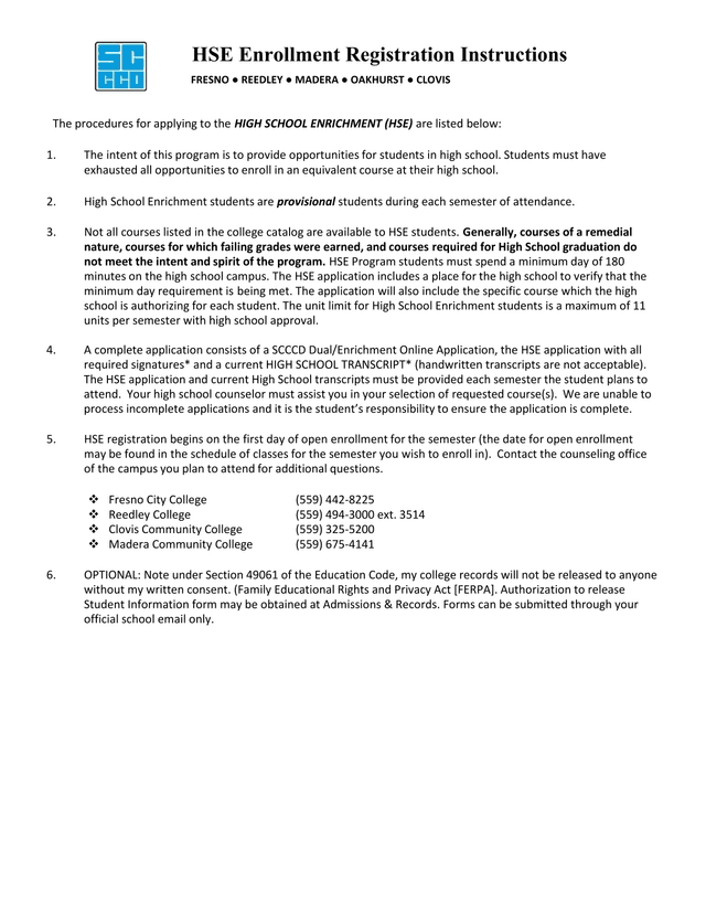 HSE Enrollment Registration Instructions screenshot