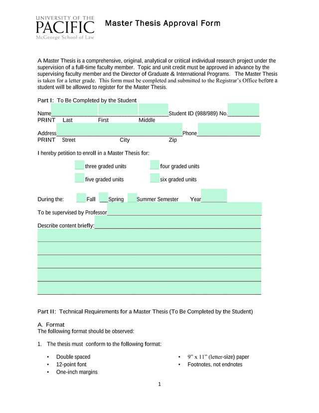 Master Thesis Approval Form screenshot