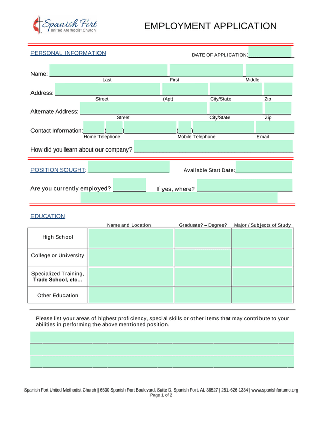 EMPLOYMENT APPLICATION screenshot