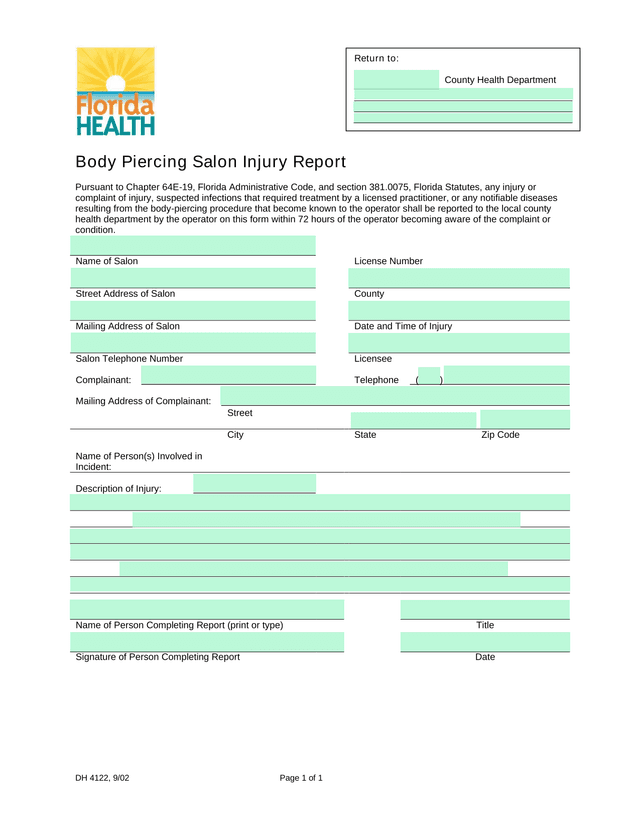 Body Piercing Salon Injury Report screenshot