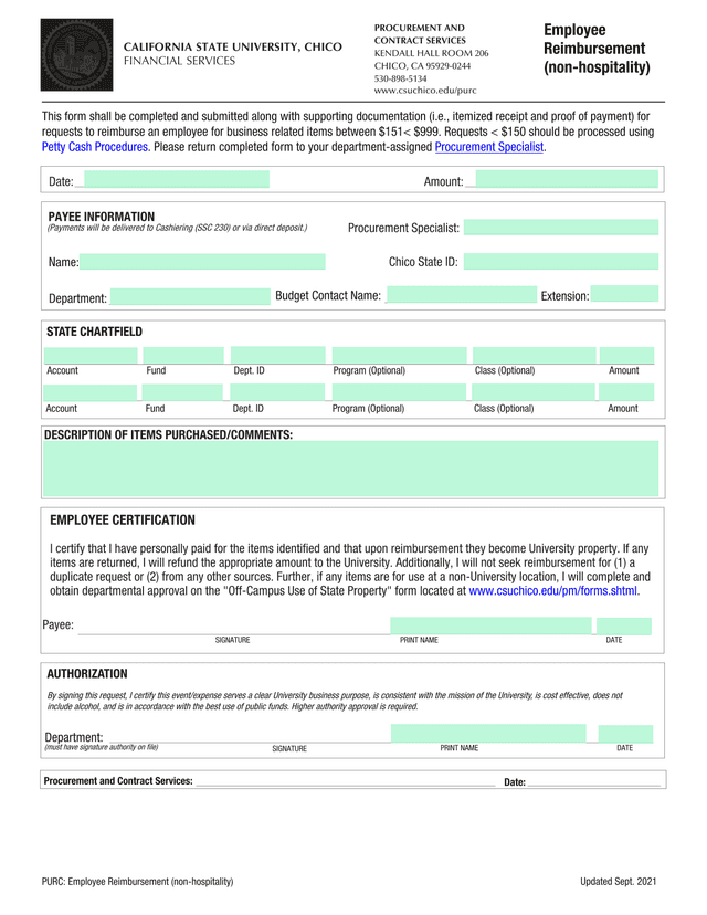 Employee Reimbursement (Non Hospitality) screenshot