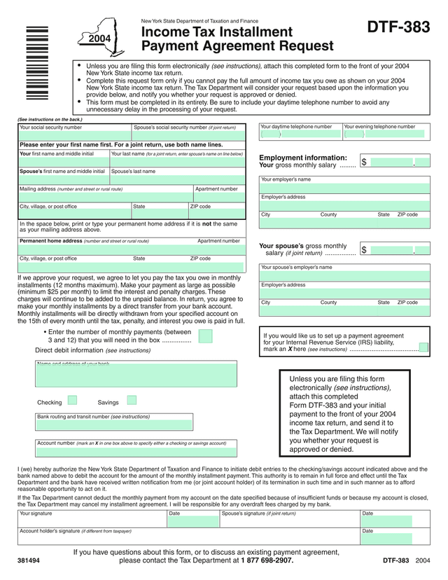 Income Tax Installment Payment Agreement Request screenshot