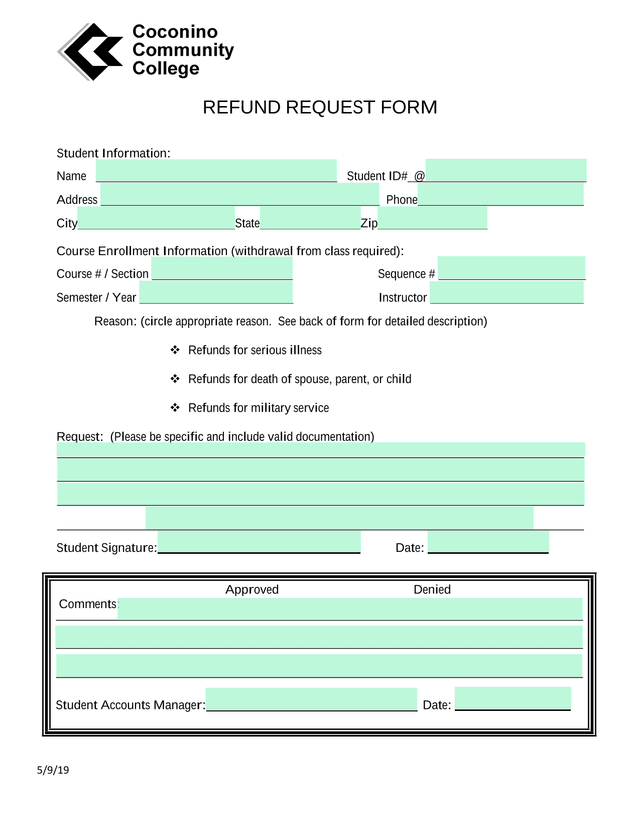 REFUND REQUEST FORM screenshot