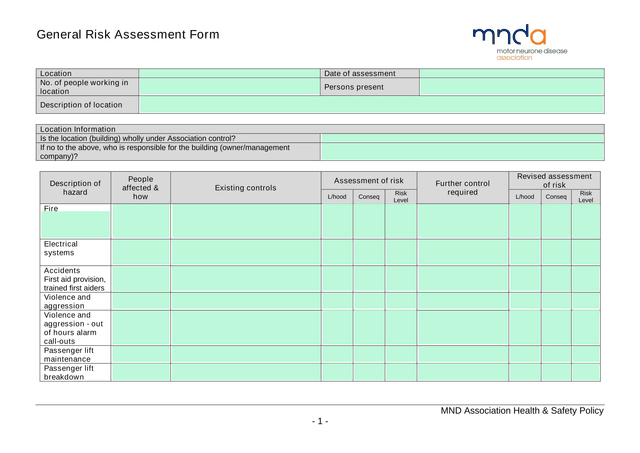 General Risk Assessment Form screenshot