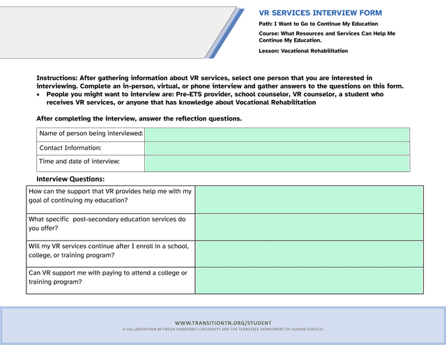 VR Services Interview Form screenshot