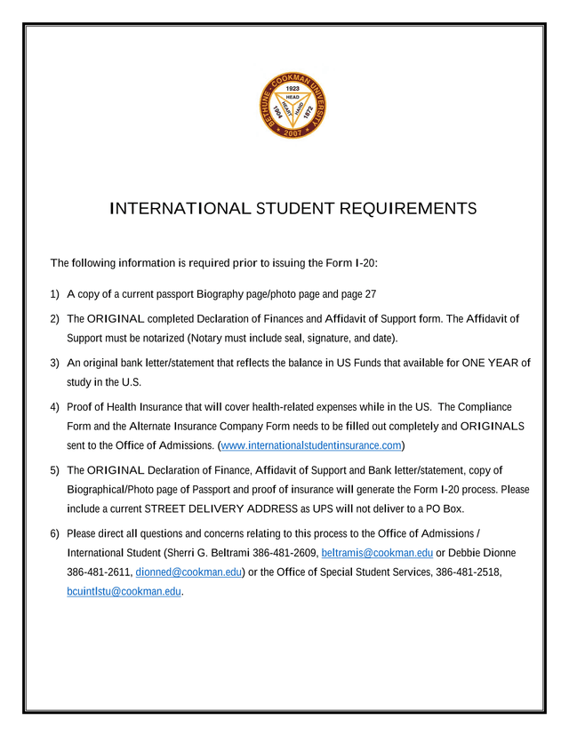 International Student Requirements screenshot
