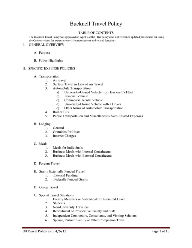 Bucknell Travel Policy screenshot