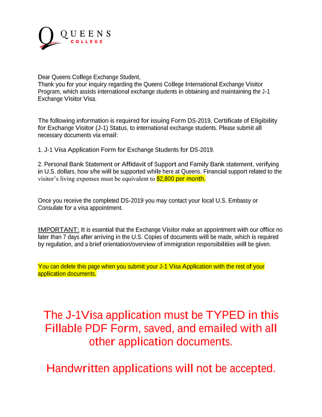 J 1 Visa Application Form For Exchange Students screenshot