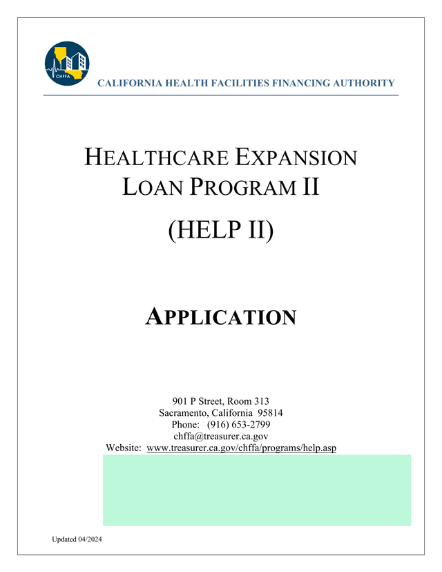 HEALTHCARE EXPANSION LOAN PROGRAM II (HELP II) APPLICATION screenshot