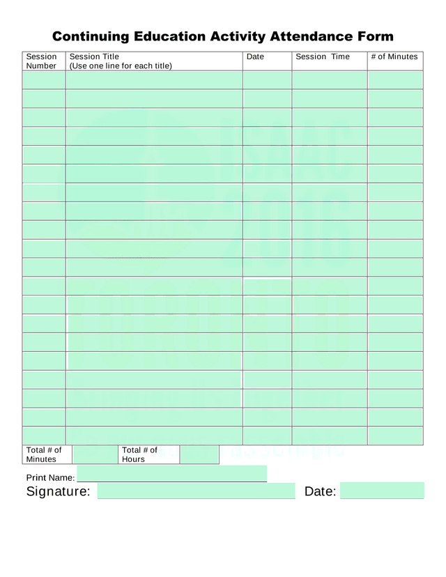 Continuing Education Activity Attendance Form screenshot