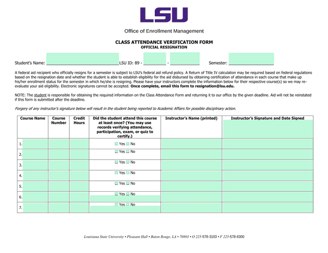 CLASS ATTENDANCE VERIFICATION FORM   OFFICIAL RESIGNATION screenshot