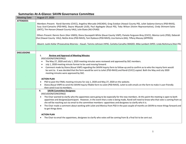 Summaries At A Glance SAVIN Governance Committee Meeting screenshot